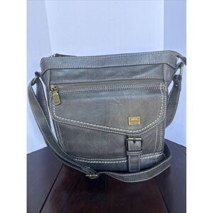 BOC Born Concept Womens Gray Bucket Crossbody Shoulder Bag Zippered Pockets EUC